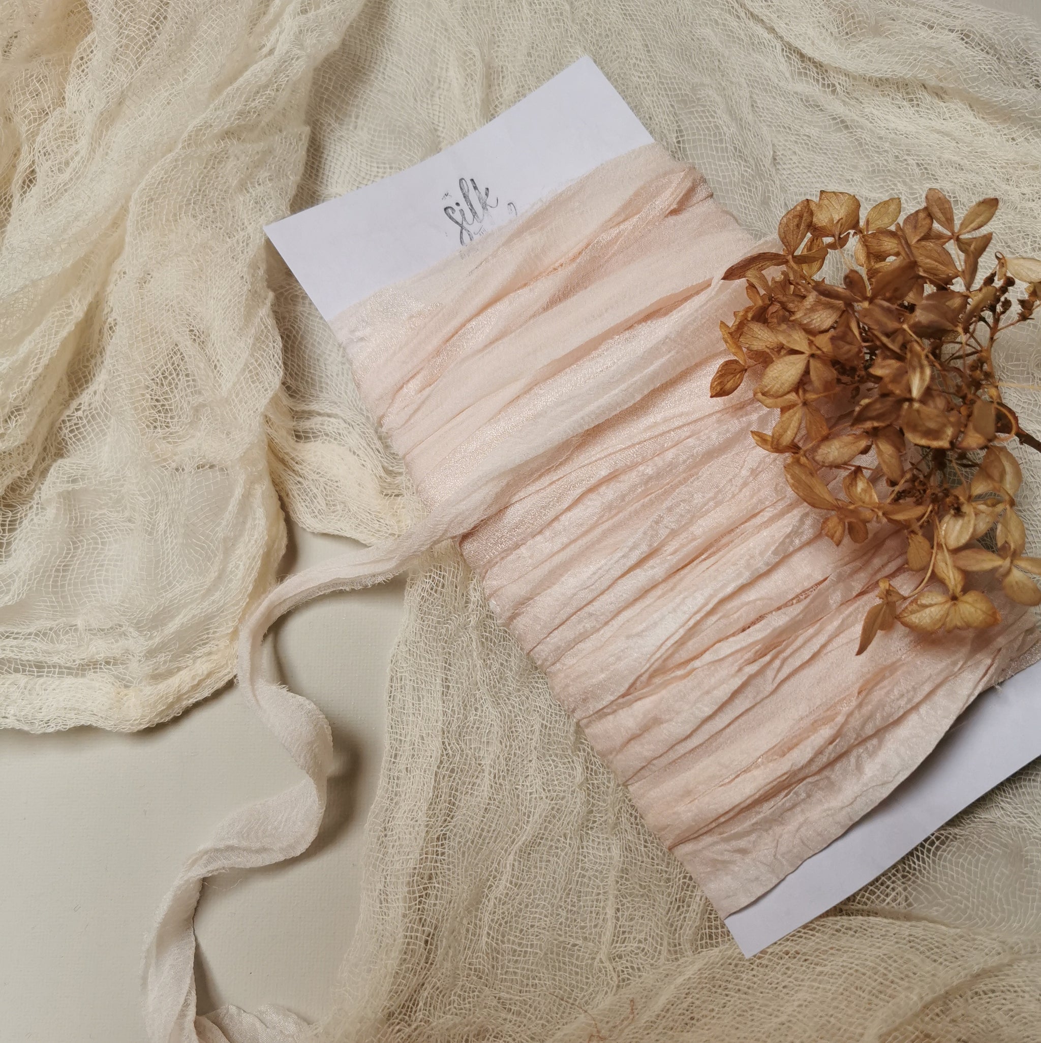 Rustic Pink Ribbon PALE PINK RUSTIC SILK RIBBON - Silk & Purl