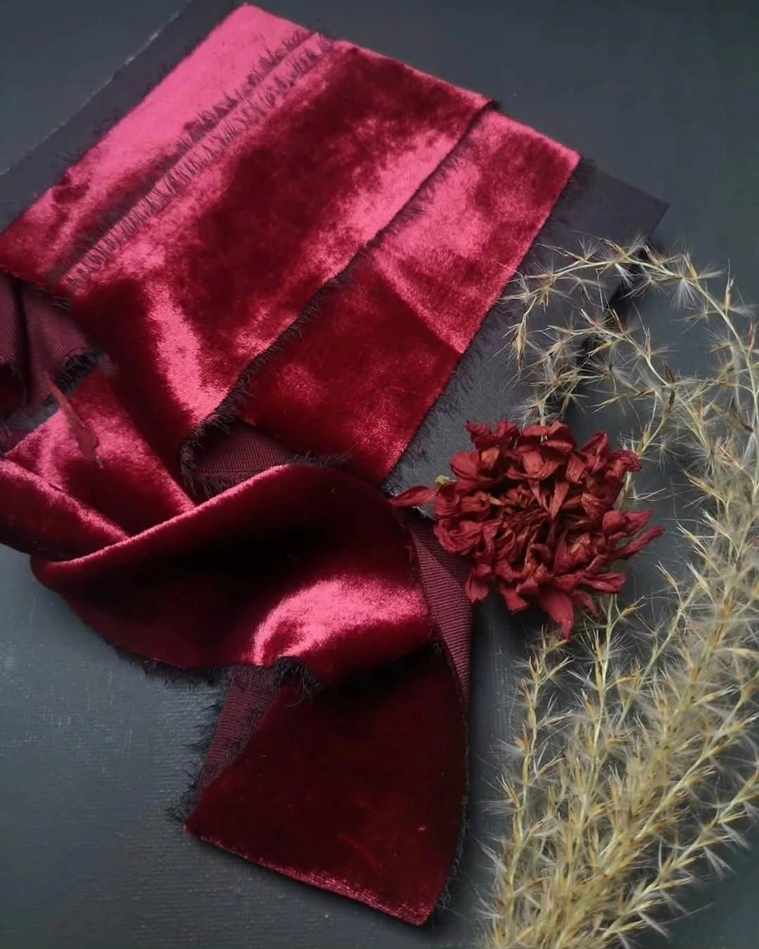 BURGUNDY SILK VELVET RIBBON