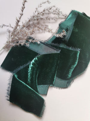 DEEP FOREST GREEN SILK VELVET RIBBON