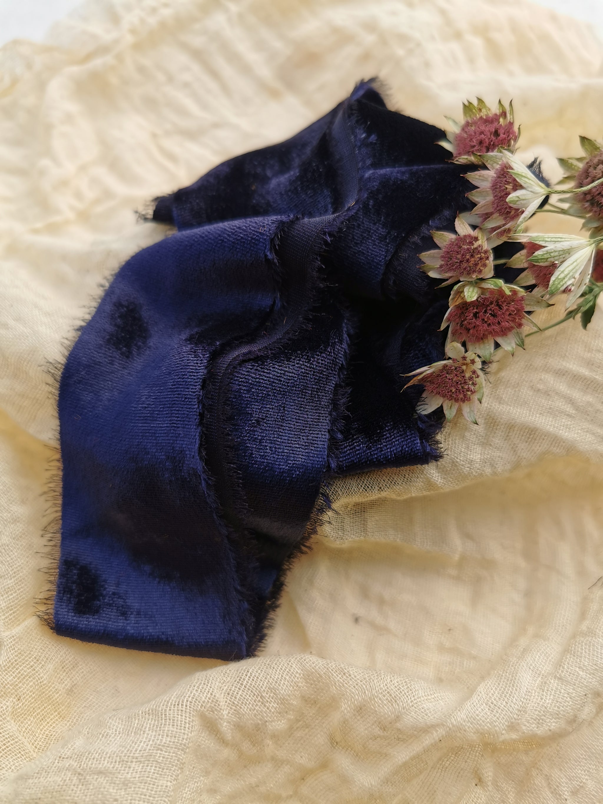 Fabric Ribbon Ink INK NAVY SILK VELVET RIBBON - Silk & Purl